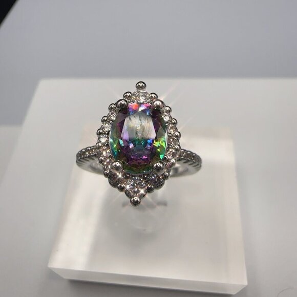 RINGS Jewelry - Rainbow Zircon Teardrop Halo Ring With Silvertone Band